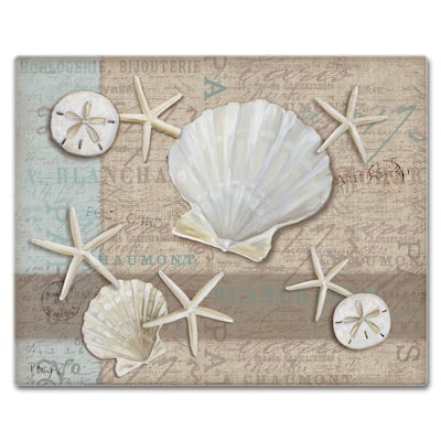 Counter Art Glass Cutting Board / Counter Saver 12"x15", Linen Shells - 12"x15"