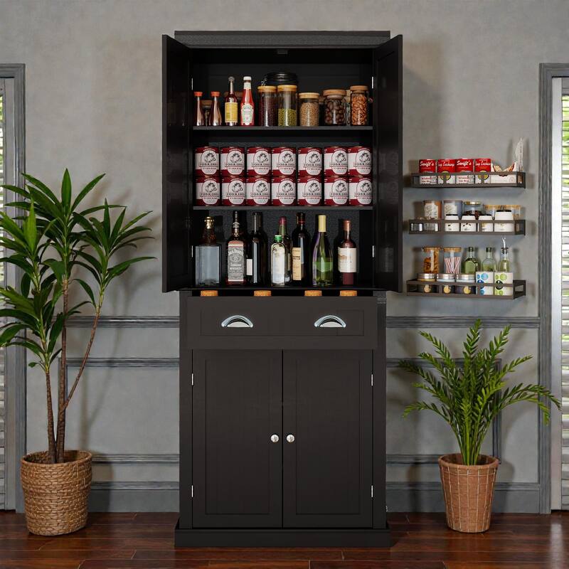 71 Inch Kitchen Pantry Storage Cabinet with 4 Doors and Drawer, Freestanding Cupboard with Adjustable Shelves