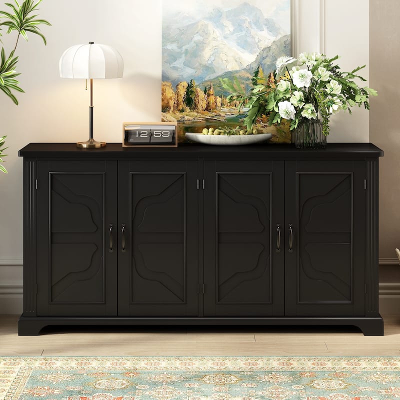 Farmhouse Style Wooden Sideboard with Pine Doors and Legs
