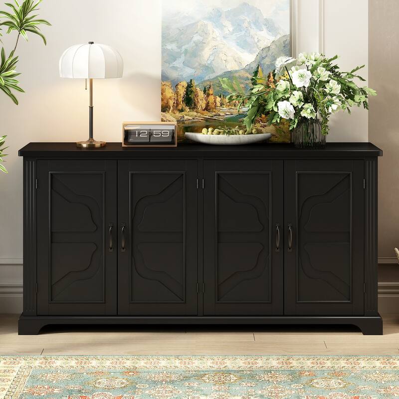 Sideboard with 4 doors and 4 Metal Handles - Black