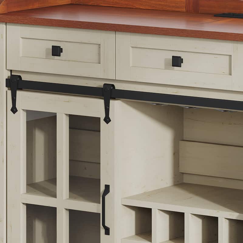 53" Barn Door Buffet Coffee Bar Cabinet with Wine Rack, Kitchen Sideboard Storage Cabinet