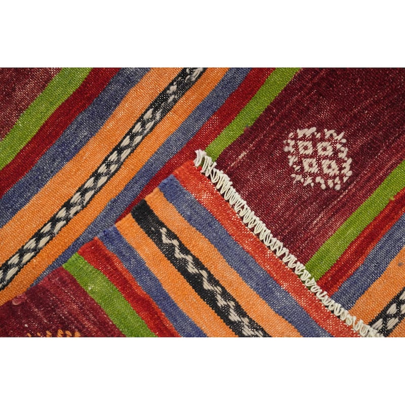 Hand Woven Oriental 100% Wool Carpet Southwestern Tribal Red Kilim Area Rug - 9' 11'' X 5' 4''