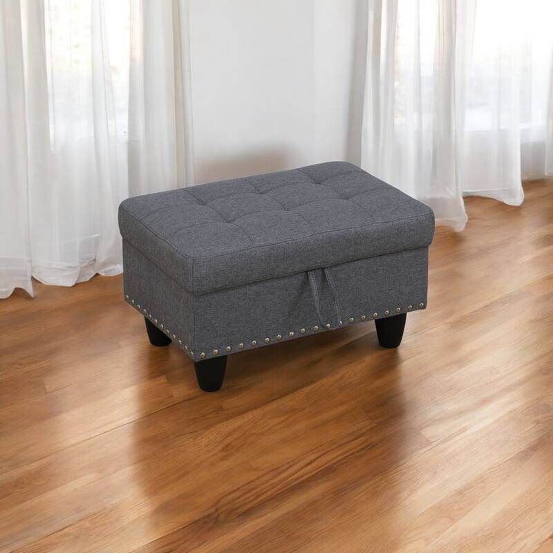 KISRAIS 28.5" Wide Upholstered Nailhead Trim Storage Ottoman