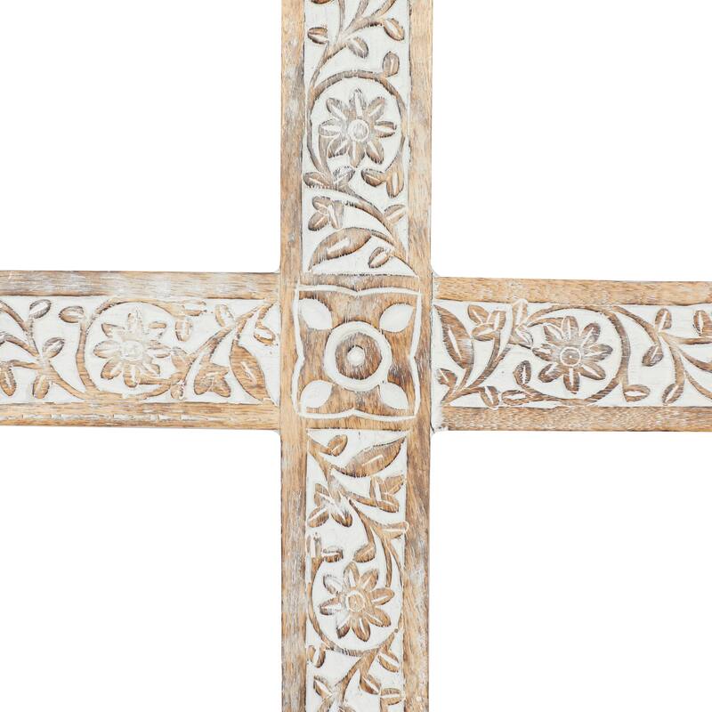 Brown Mango Wood Carved Cross Biblical Home Wall Decor - 15 x 1 x 24