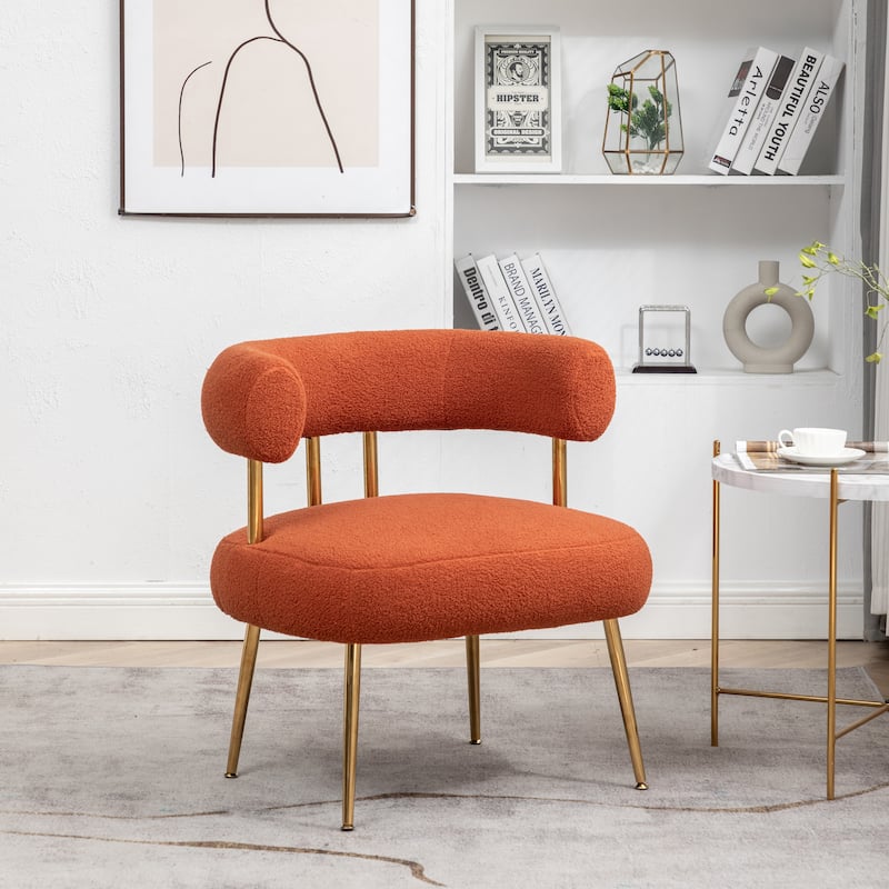 SEYNAR Modern Glam Upholstered Comfy Open-Back Accent Vanity chair with Golden Legs - Orange