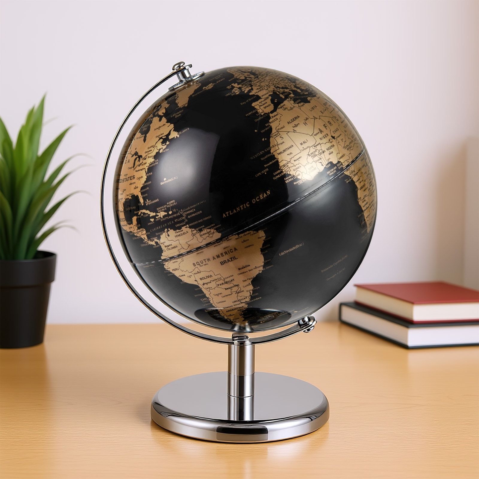 Gymax Metallic Black World Globe 8-Inch Rotating Earth Globe Metal