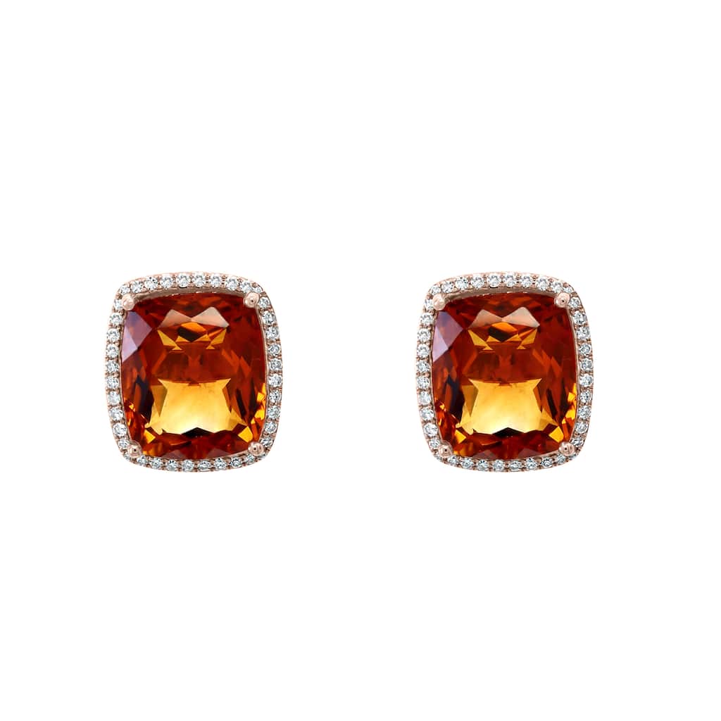EFFY 14K Rose Gold Diamond Madera Citrine Stud Earrings