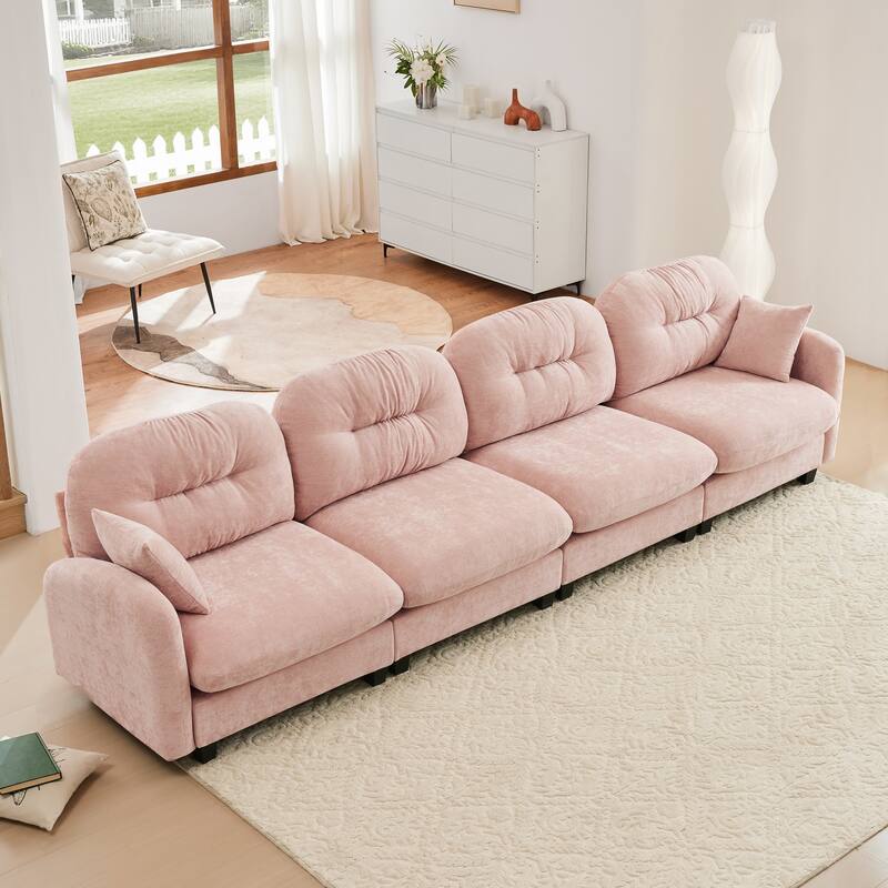 Modular Chenille Tufted Sofas Fits Bedroom, Living Rooms - Pink(4 Seat)