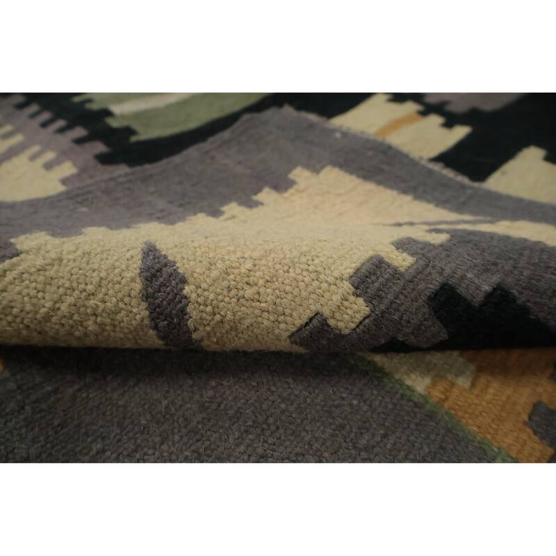 Hand Woven Oriental 100% Wool Carpet Southwestern Modern Greys & Charcoal Kilim Area Rug - 14' 10'' X 11' 5''