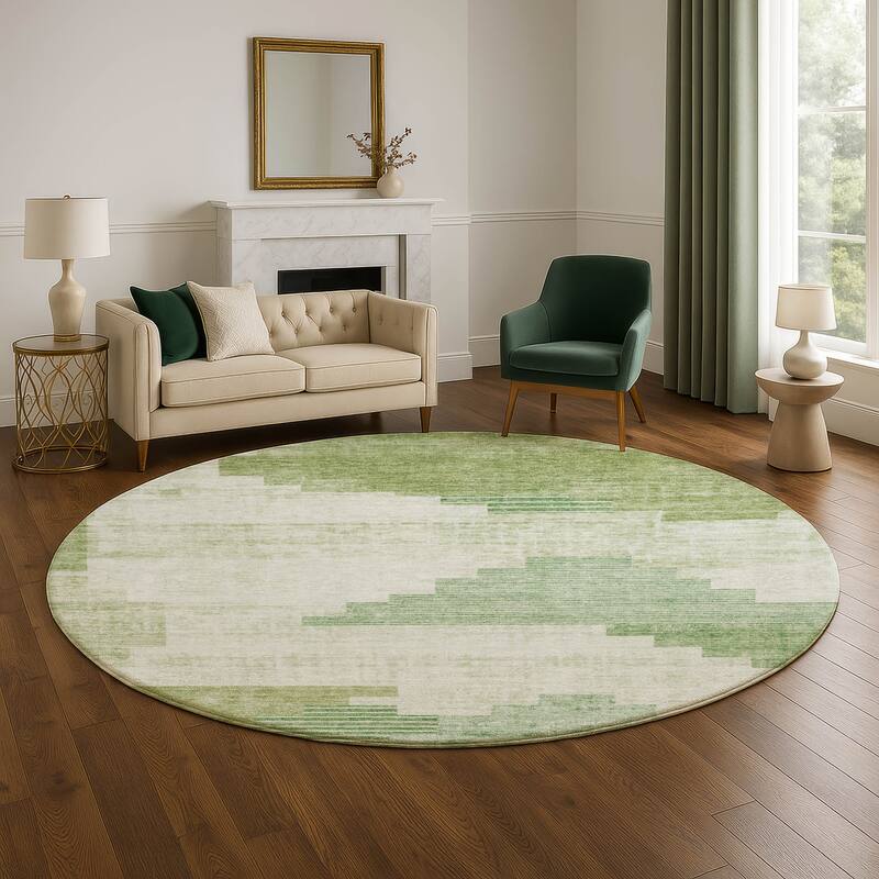 Premium Washable Super Soft Geo Global Mayfield Rug - 8' x 8' - Sage