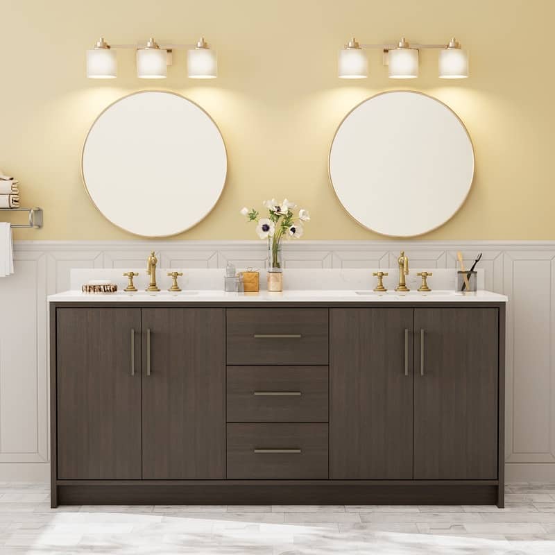 72-Inch Modern MDF Bathroom Vanity with Ceramic Top, Double Sinks, and Ample Storage - Brown