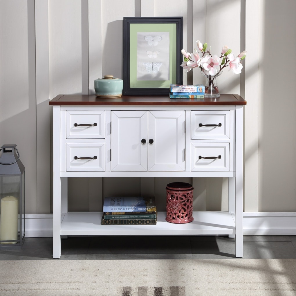 44'' Modern Console Table Sofa Table For Living Room With 4 Drawers, 1 Cabinet And 1 Shelf,coffee, Console, Sofa & End Tables