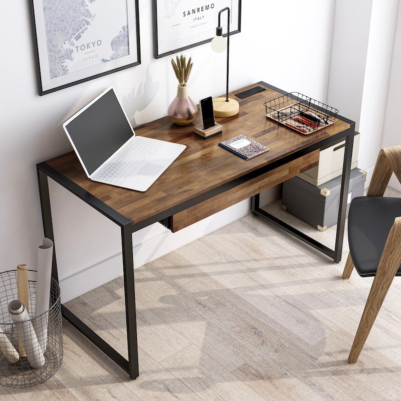 Contemporary 50-inch Steel Computer Desk with USB Ports by Furniture of America