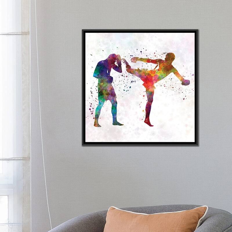 iCanvas "Two Men Exercising Thai Boxing Silhouette" by Paul Rommer Framed Canvas Print