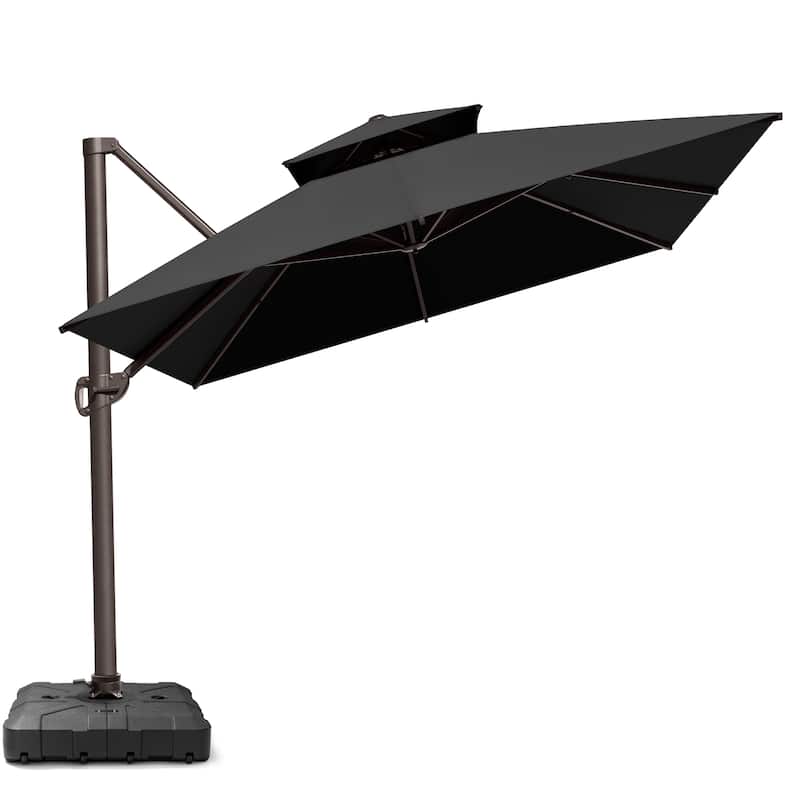 Outdoor Patio 10 x 13FT Cantilever Umbrella Double Top With Wheel Base - Black