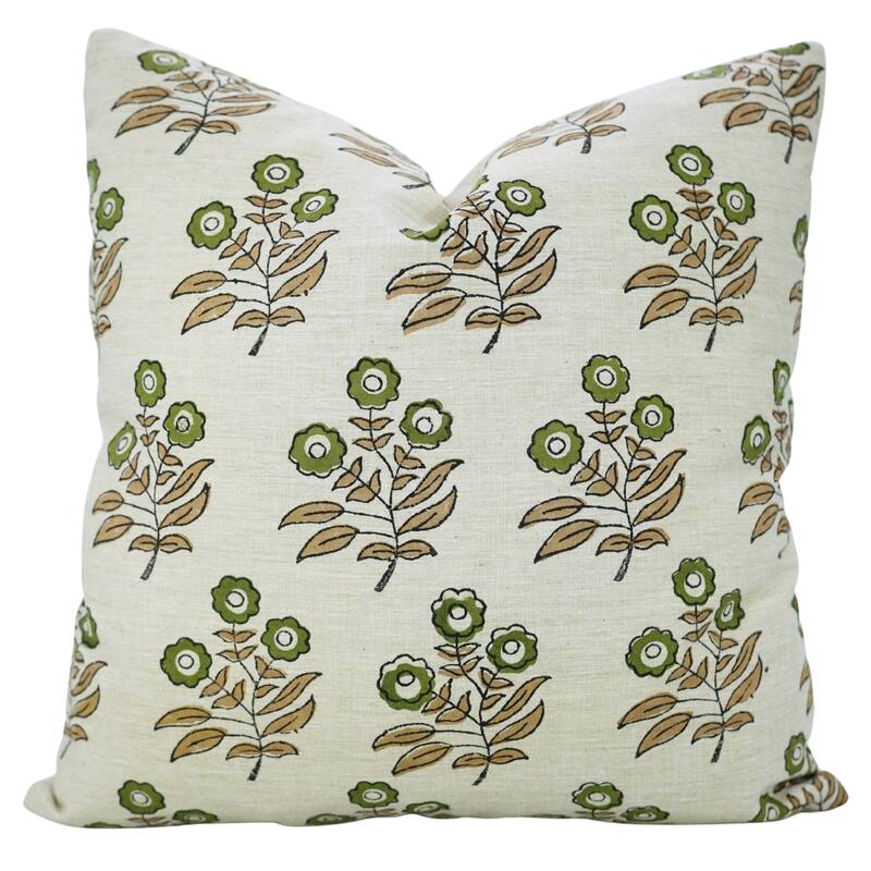 Fabdivine Cushion Cover with Soft Linen Fabric Floral Block Print Boho Cozy Rectangle 14x20 Inch Throw Home Pillowcase, Neha