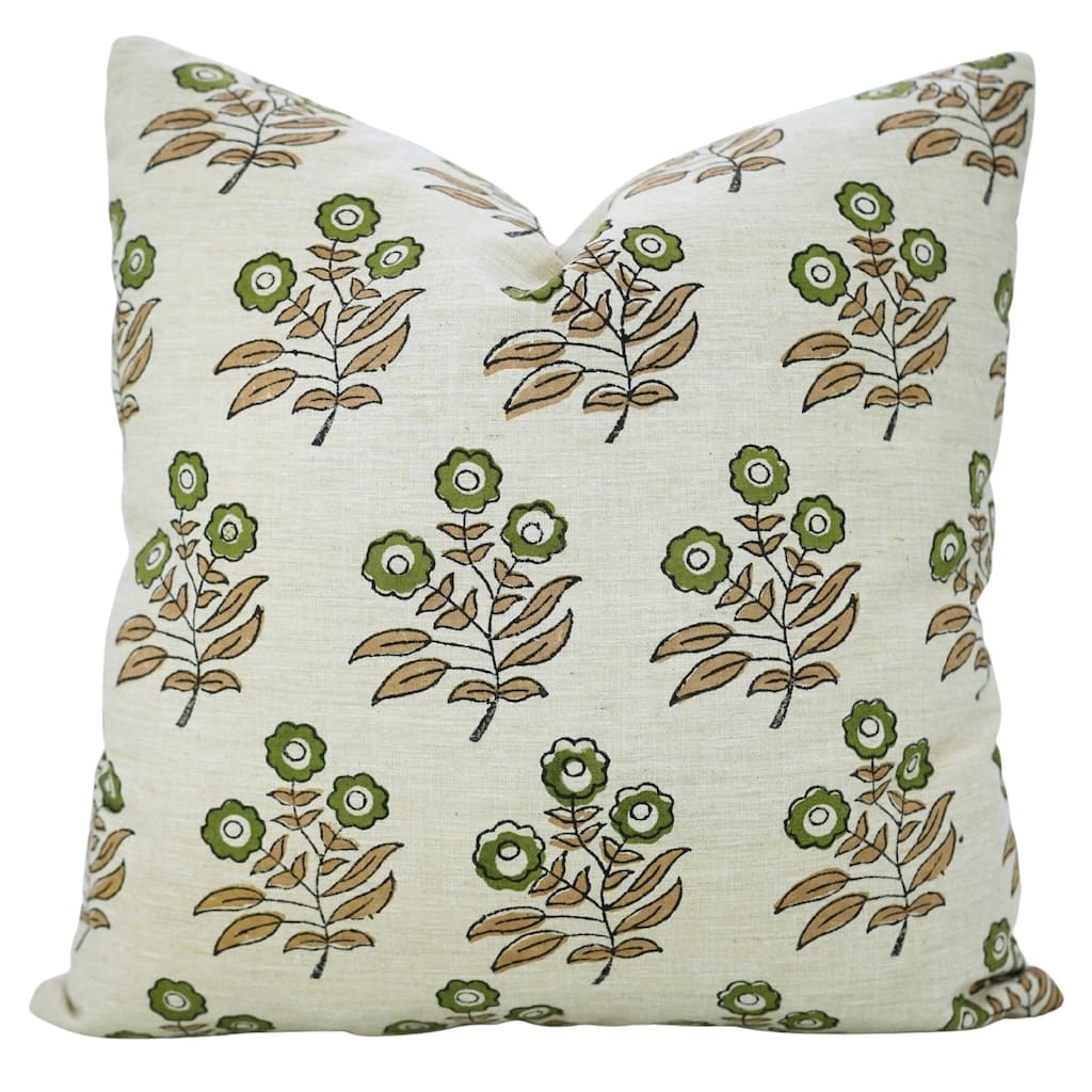Fabdivine Cushion Cover with Soft Linen Fabric Floral Block Print Boho Cozy Square 24x24 Inch Throw Home Pillowcase, Neha