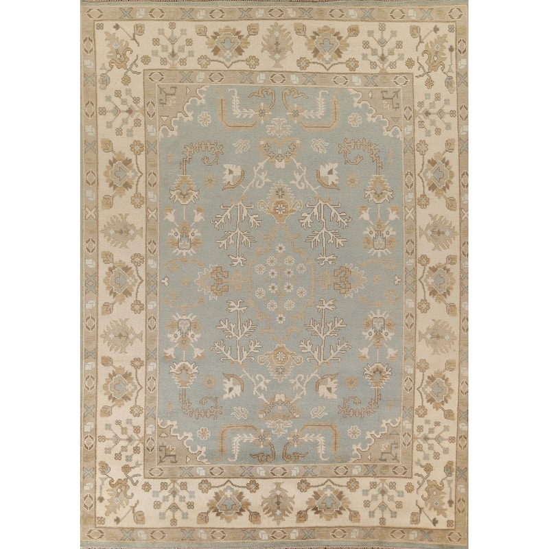 Earth Tone Oushak Indian Area Rug Handmade Wool Carpet - 9'3"x 11'10"