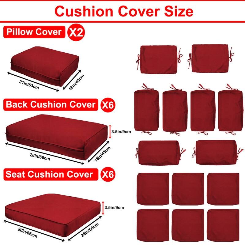 Outdoor Patio Cushion Covers Replacement, Waterproof Furniture Cushion Slipcovers, for Wicker Rattan Sectional Couch Chair