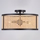 preview thumbnail 12 of 12, Berens 15.5-in W Matte Black Modern Farmhouse Drum Semi Flush Mount Ceiling Light with Rattan Cane Shade