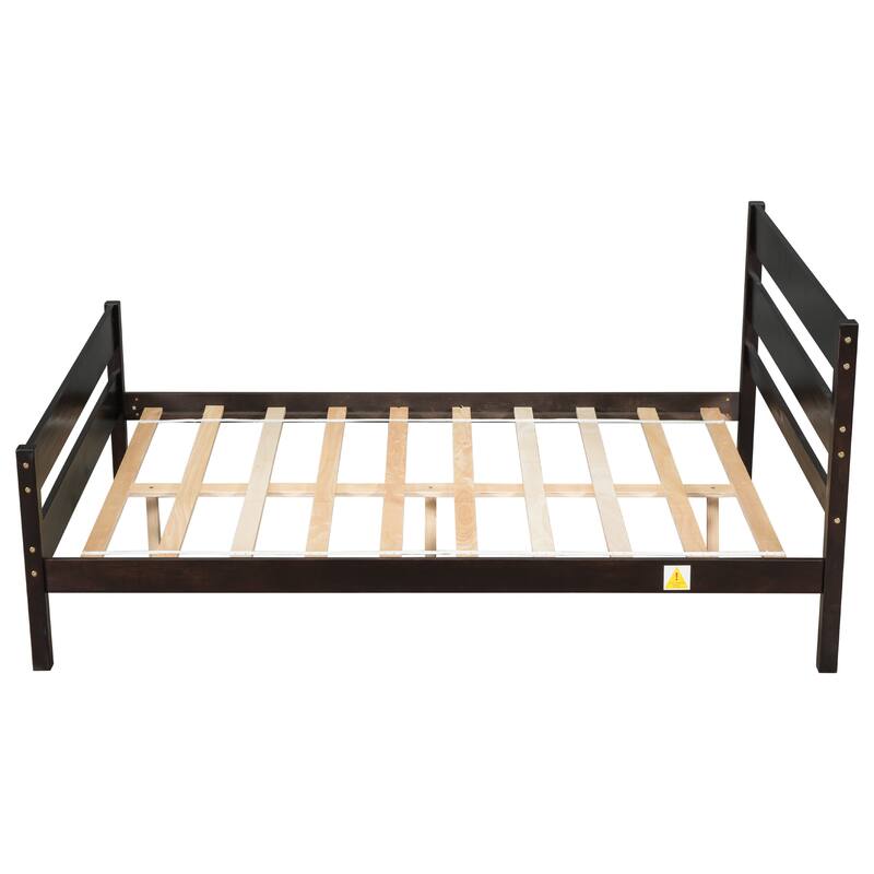 Bed with Tall Headboard & Footboard, Pinewood Bed with Strengthened Bed Frame