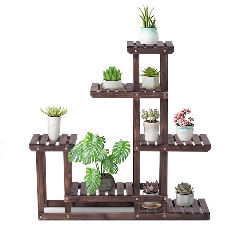 Plant Stand Flower Racks Unit Display Shelves for Balcony Patio Walnut