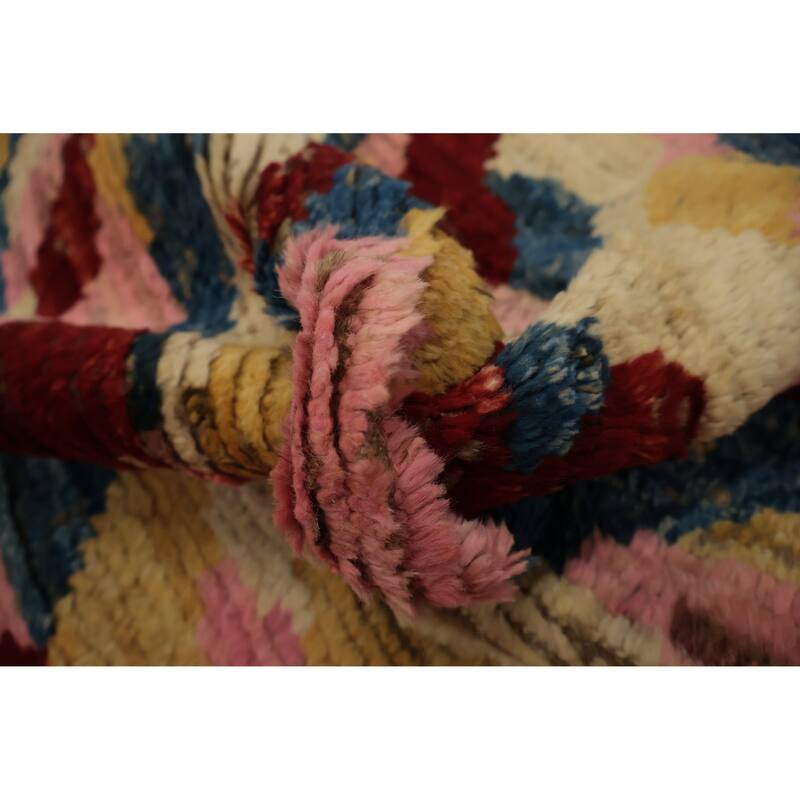 Hand Knotted Oriental 100% Wool Carpet Modern Geometric Multi-Colored Moroccan Area Rug - 10' 3'' X 6' 7''