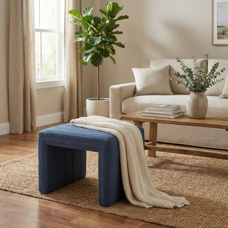 HomePop Modern Channel Ottoman - Blue Felted Woven