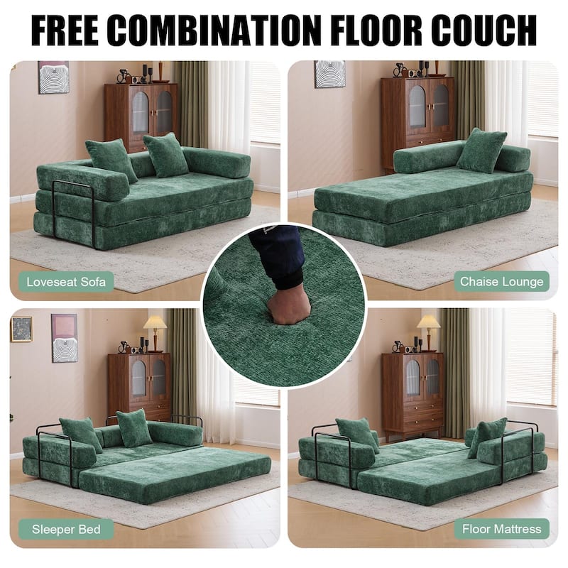 Convertible Flannel Fabric Futon Sofa Sleeper Couch Bed with Sponge Padding for Living Room - 76.77”L x 37.4”W x 23.62”H