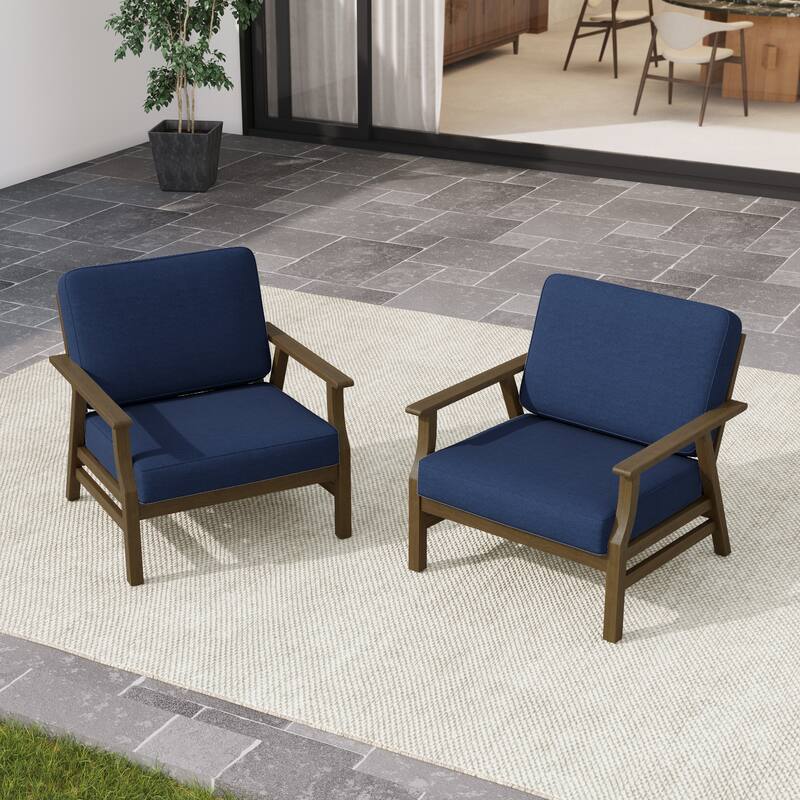 2 Set Outdoor Club Chairs with Cushions Teak Wood Patio Chairs