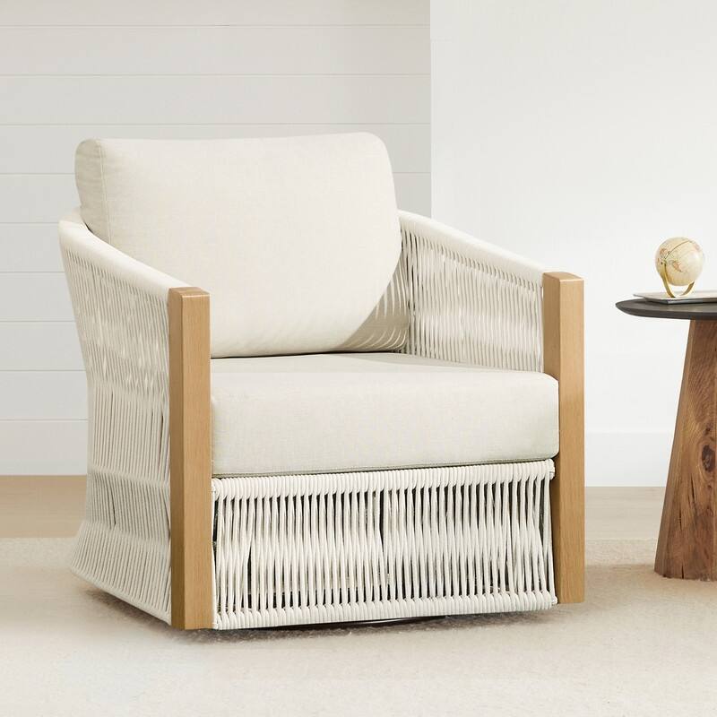 Carlos Modern Swivel Accent Chair with Handwoven Rope For Living Room - Single - Beige