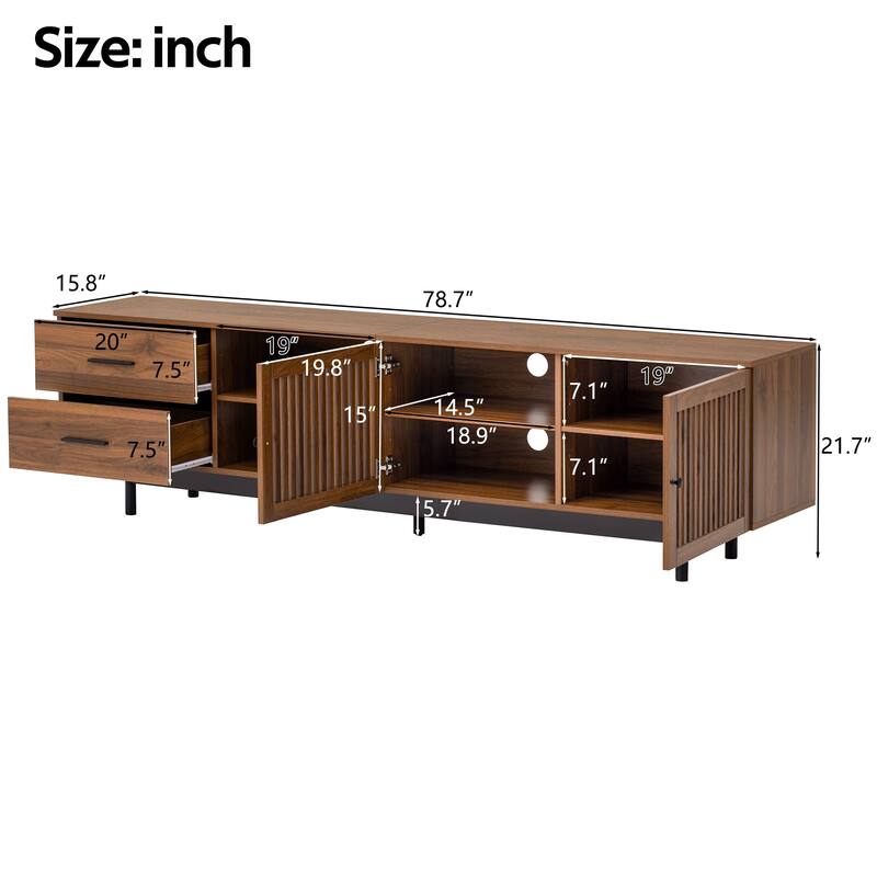 78" Modern TV Stand for TVs up to 85 Inch, Entertainment Center with Deep Drawers, Cable Management and Solid Wood Legs