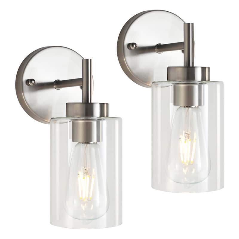 1-Light Modern Bathroom Vanity Light with Clear Glass Shades（Set of 2), Industrial Wall Sconces, Modern Wall Lights