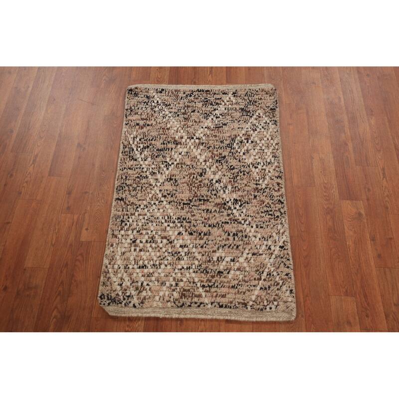 Moroccan Oriental Foyer Rug Handmade Beige Wool Carpet - 2'0"x 3'0"