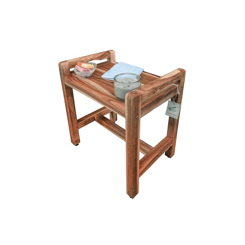 EcoDecors Eleganto EarthyTeak 20" Teak Shower Bench, LiftAide Arms