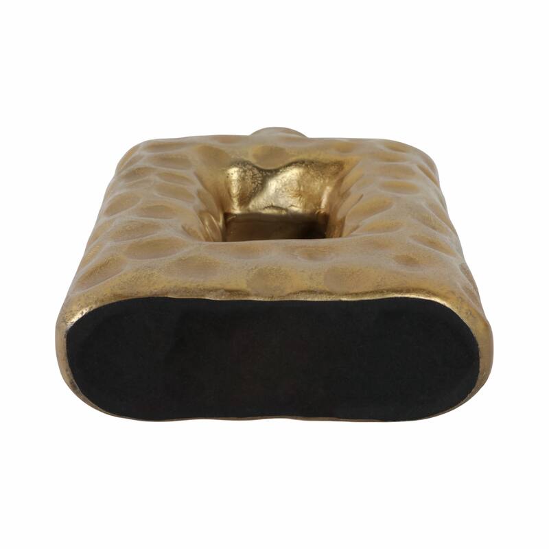 Metal Vase Hammered Texture with Rectangular Cutout Sculptural Design