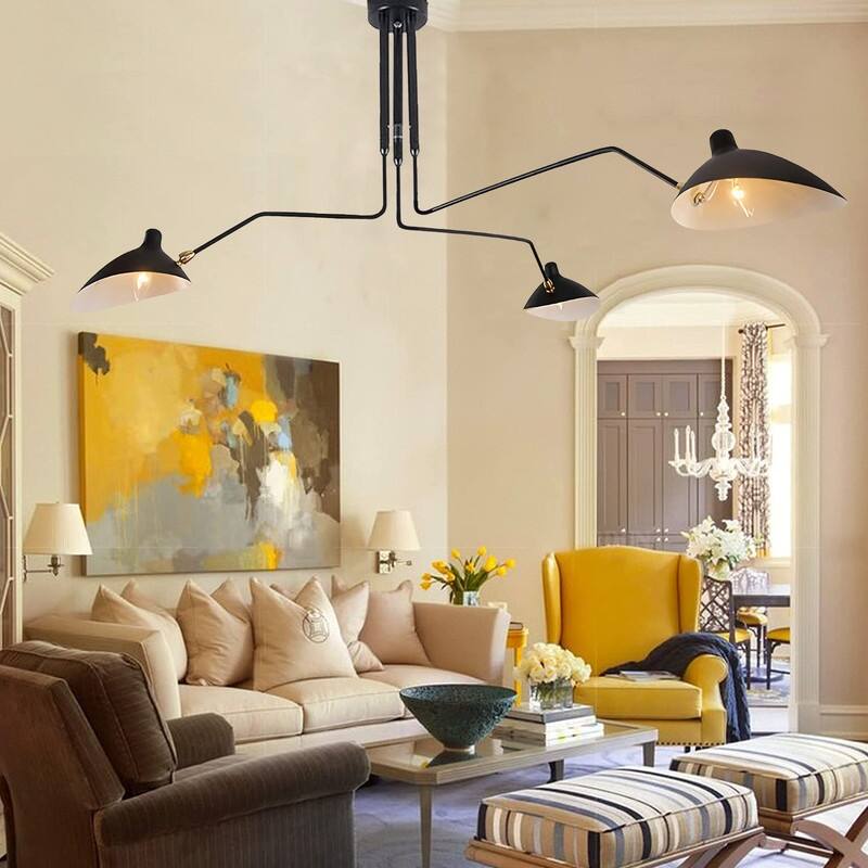 Modern Chandelier Mid Century Light Fixtures, Black 3 arm Chandelier - 78.7*39.3in