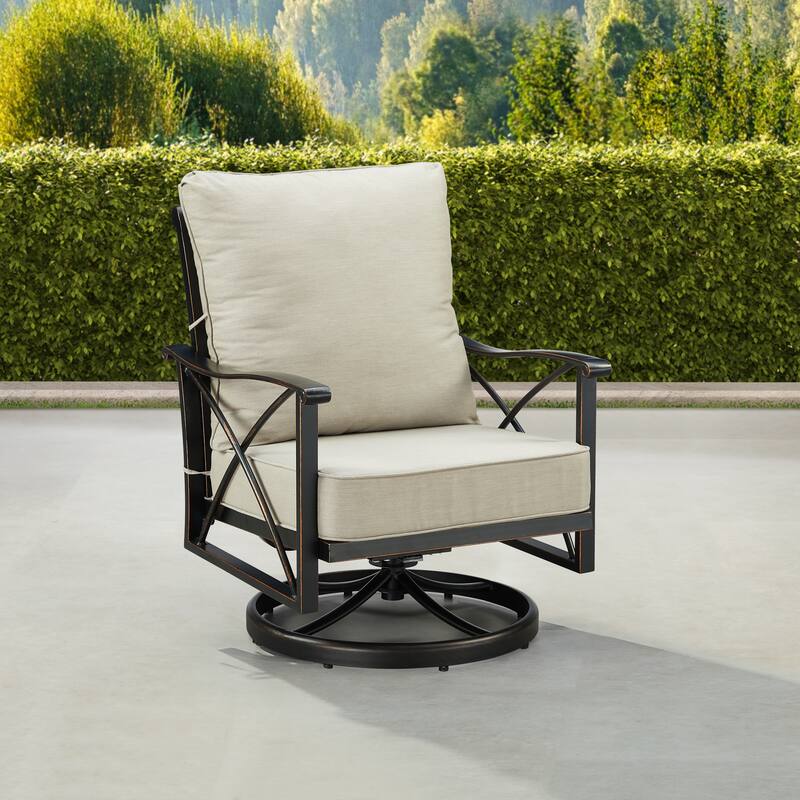 Pair of Black Aluminum Deep Seating Swivel Rocker Club Chairs with Cushions