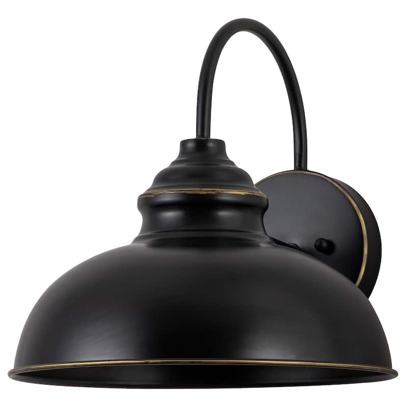 C Cattleya 1-Light Black Gooseneck Outdoor Barn Light with Gold Edges - W12.25" x E13.75" x H11.75"