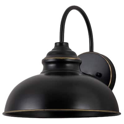C Cattleya 1-Light Black Gooseneck Outdoor Barn Light with Gold Edges