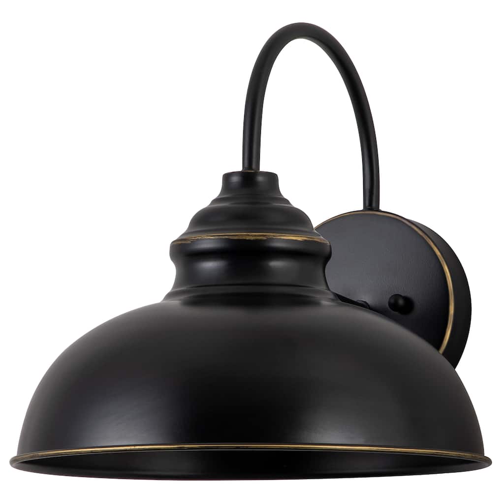 C Cattleya 1-Light Black Gooseneck Outdoor Barn Light with Gold Edges