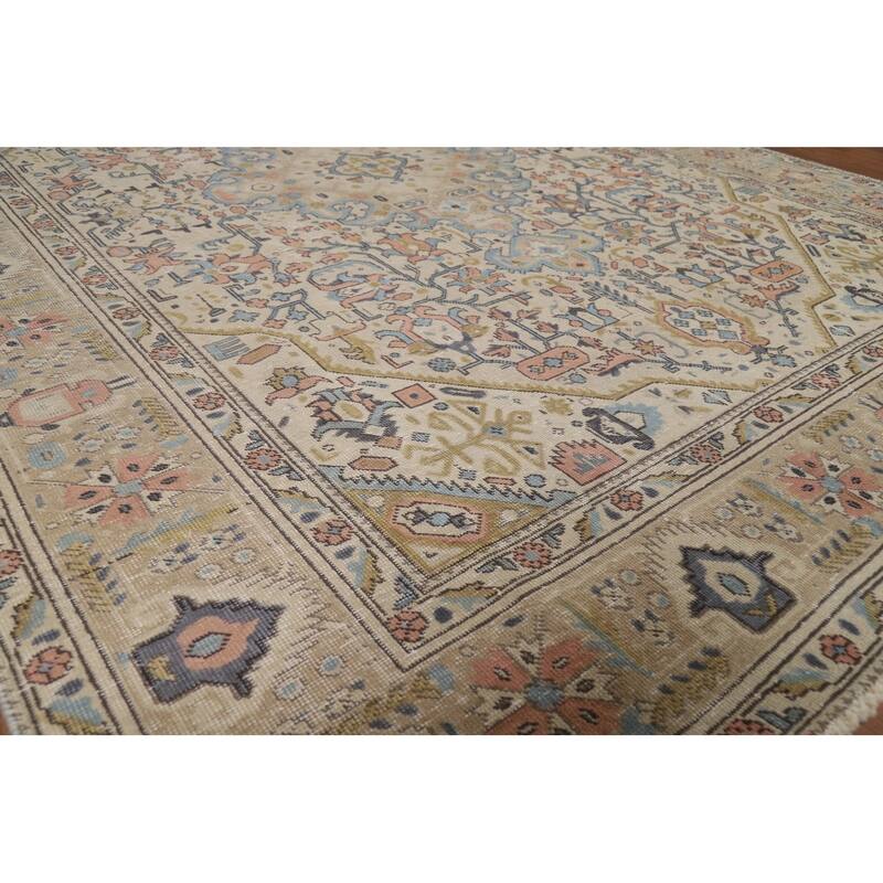 Geometric Tabriz Persian Area Rug Hand-Knotted Bedroom Wool Carpet - 6'7"x 9'5"