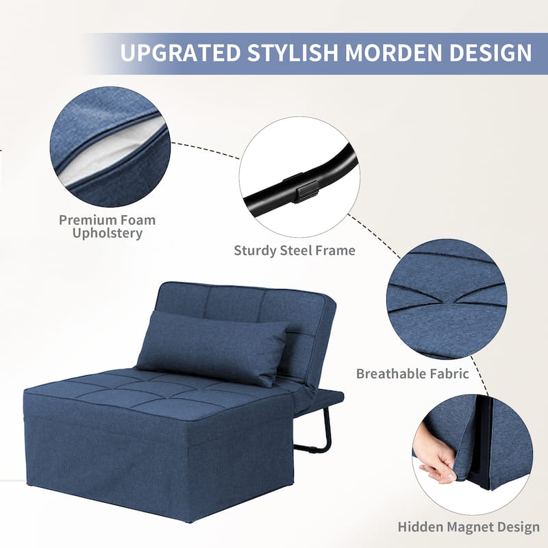 Ainfox Adjustable Sofa Chair Sleeper Sofa Bed Ottoman Couch with Metal Frame