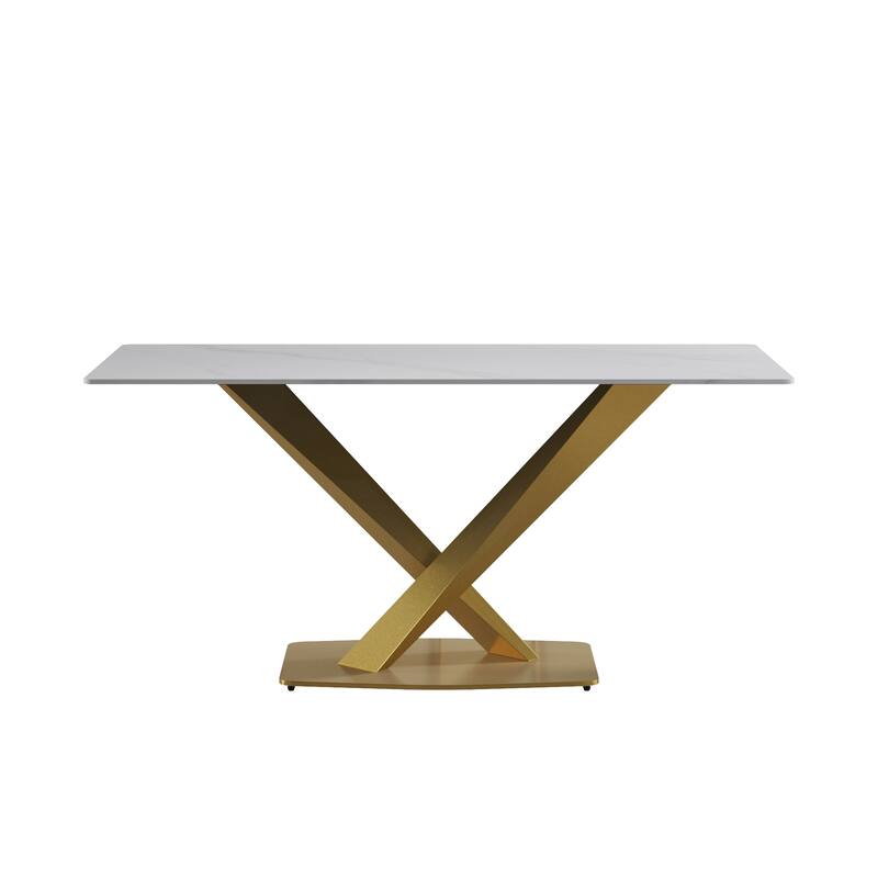 71" X-base Modern Rectagular White Marble Dining Table