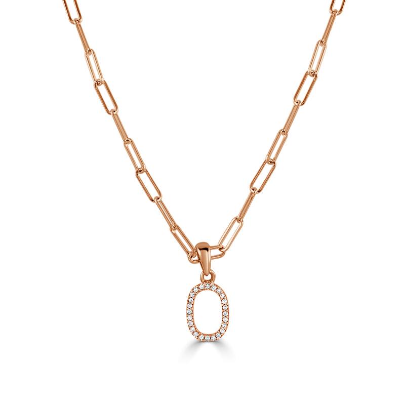 Joelle Collection Diamond Initial Letter Necklace Paperclip 14K Gold 16-inch Chain 1/10 TDW Necklace - O - Rose