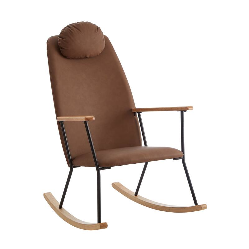 Leather Rocker Chair with Adjustable Headrest