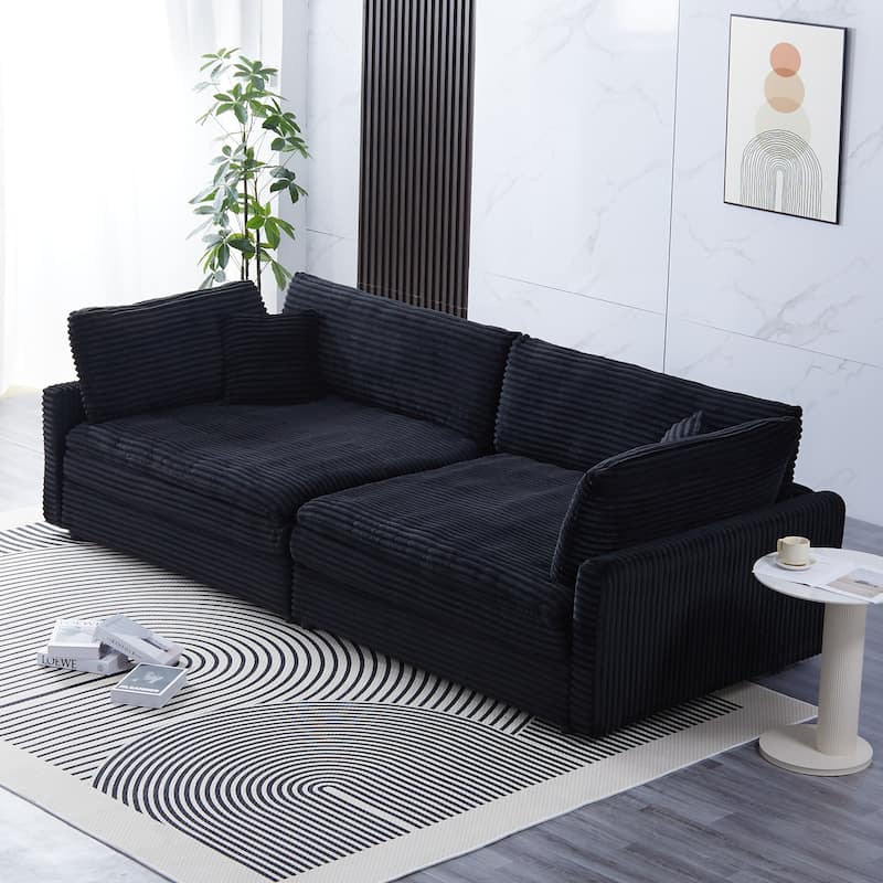 The 112-Inch Corduroy Sofa,With Two Throw Pillows And Four Backrests