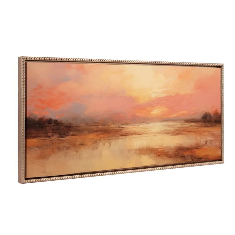 Kate and Laurel Sylvie Beaded Peach Landscape Framed Canvas by The Creative Bunch Studio - 18x40 - Gold
