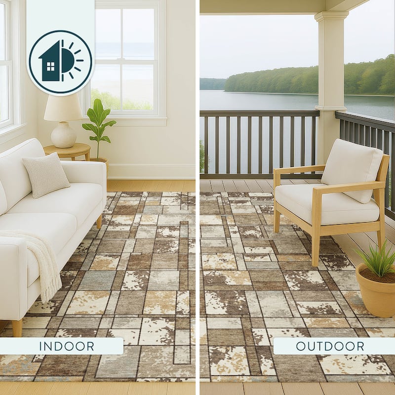 Machine Washable Indoor/ Outdoor Patchwork Chantille Rug