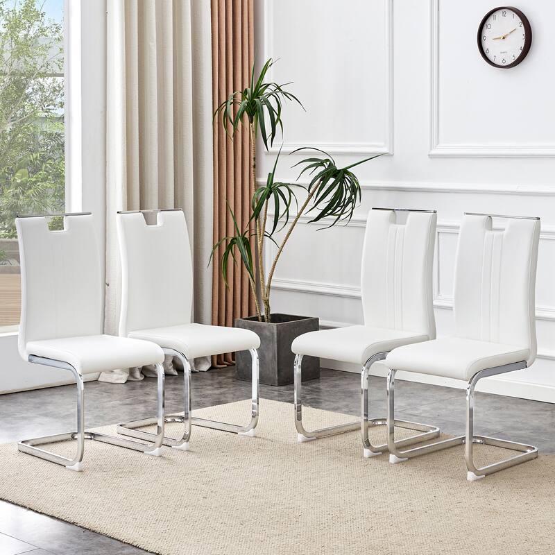 Set Of 4 White PU Material Bow-Shaped Chairs - Adding Fashion To Minimalist And Contemporary Home Styles